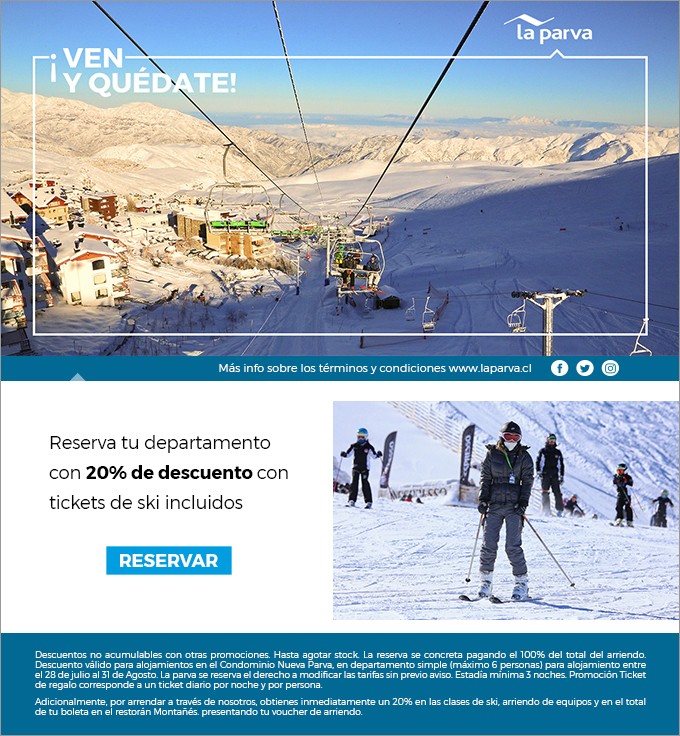 Centro de Ski La Parva - Obtén un 20% de descuento en tu alojamiento con tickets de ski sólo por Agosto