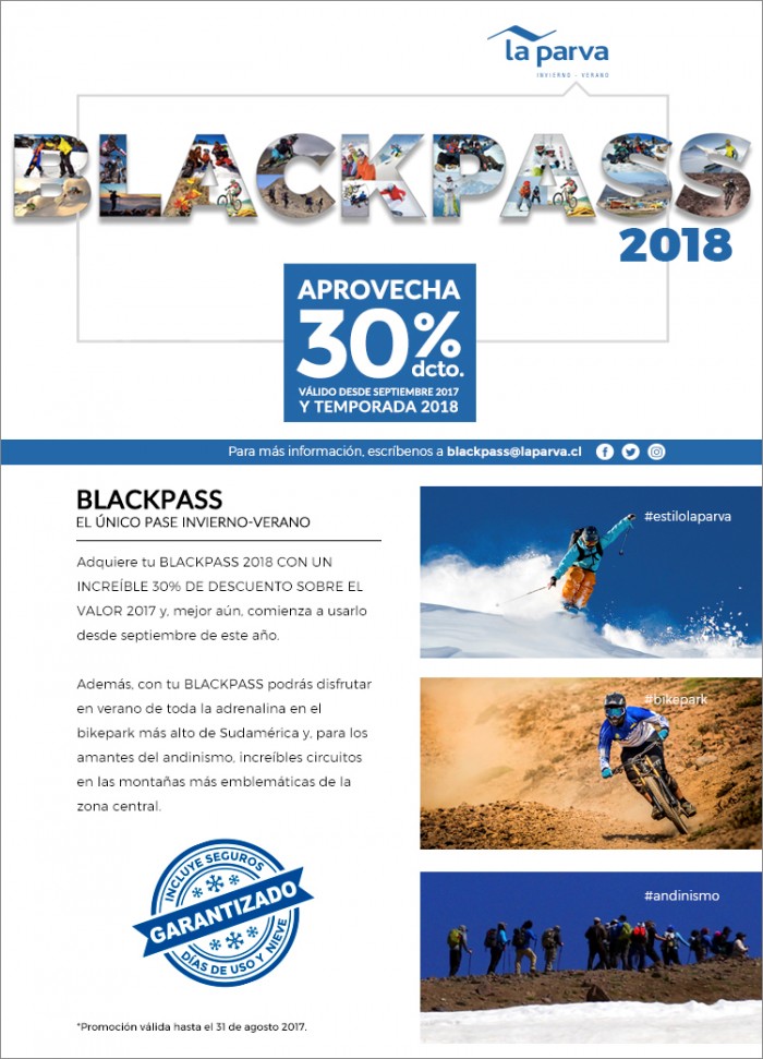 Centro de Ski La Parva - BlackPASS 2018 / Aprovecha un 30% de descuento y úsalo desde septiembre 2017