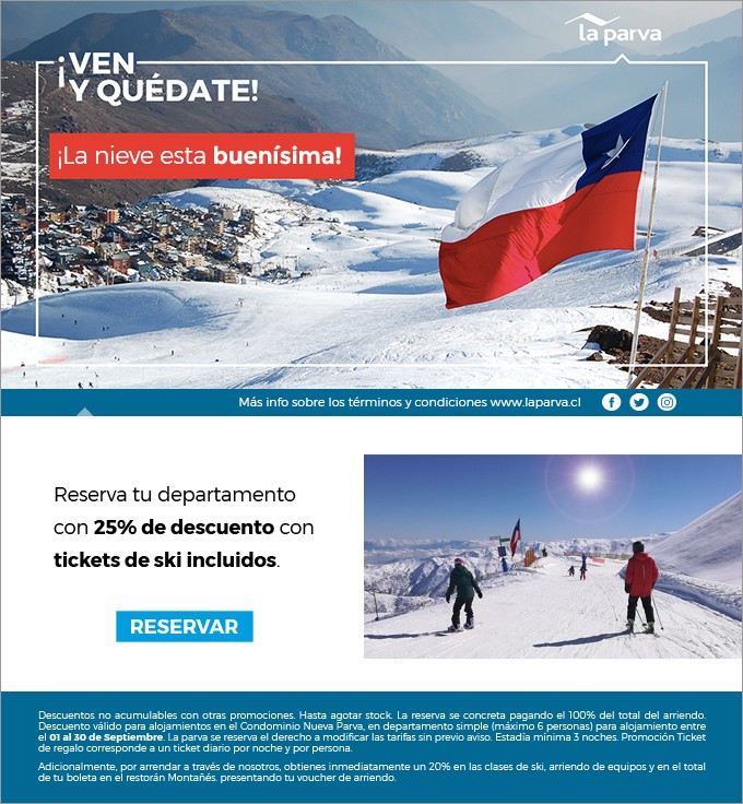 La Parva - Obtén un 25% de descuento en tu alojamiento con tickets de ski sólo por Septiembre