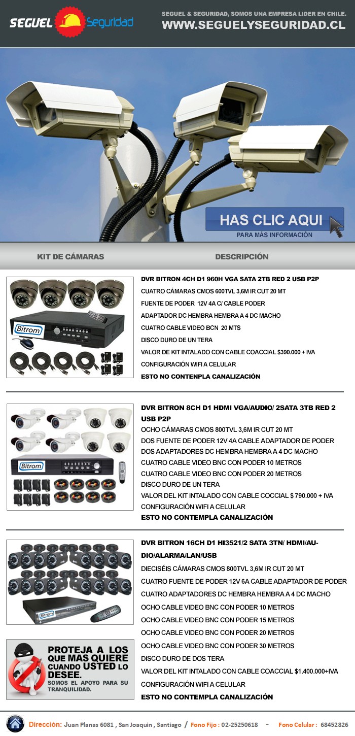 Seguel y Seguridad - Oferta de kit cctv intalados