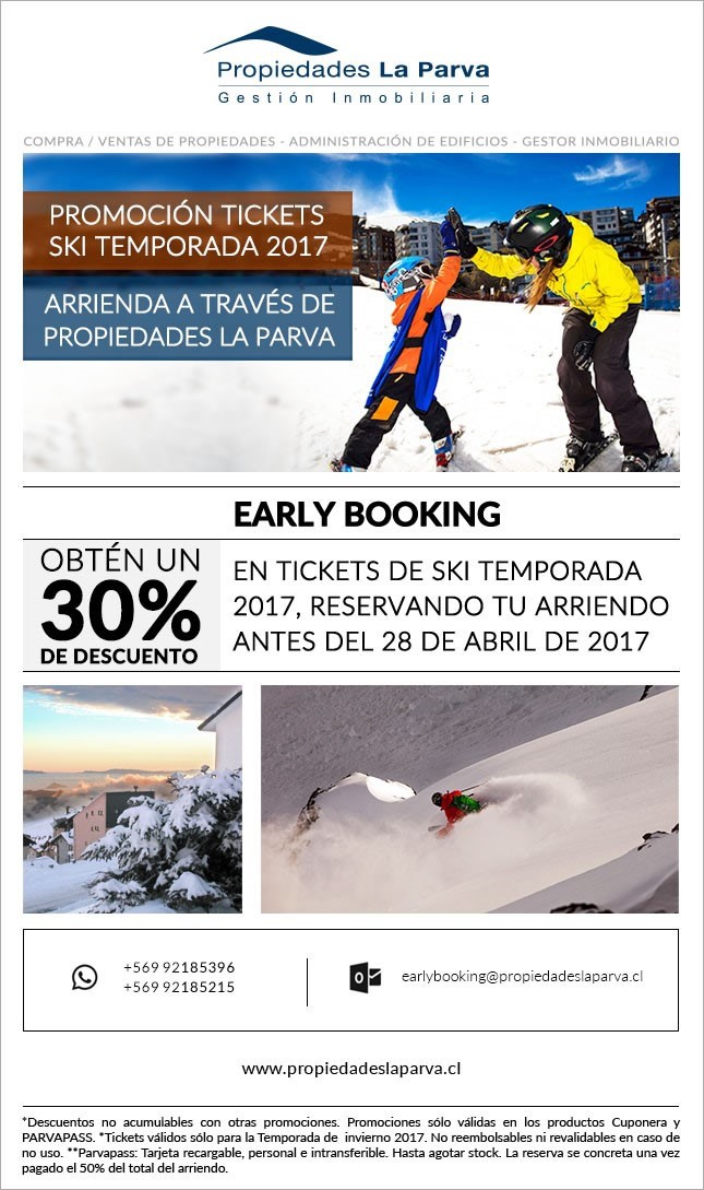 Propiedades La Parva - Propiedades La Parva te regala un 30% de descuento en tickets de ski