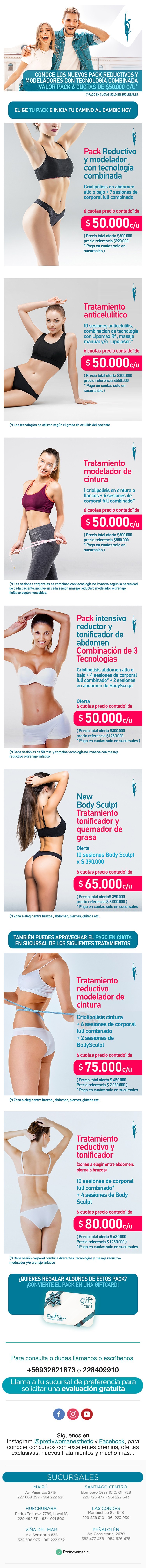 Estética Pretty Woman - ¡Nuevos packs reductivos y modeladores! 6 cuotas de $50.000 c/u Elige el tuyo