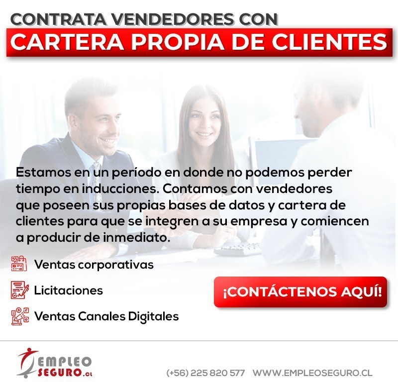 Reclutamiento Personal Empresas Chile - Contrate VENDEDORES con cartera propia