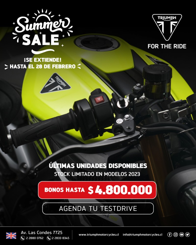 Triumph Motorcycles Chile - Ãšltimos DÃ­as con Bono hasta $4.800.000 - Triumph Summer Sale