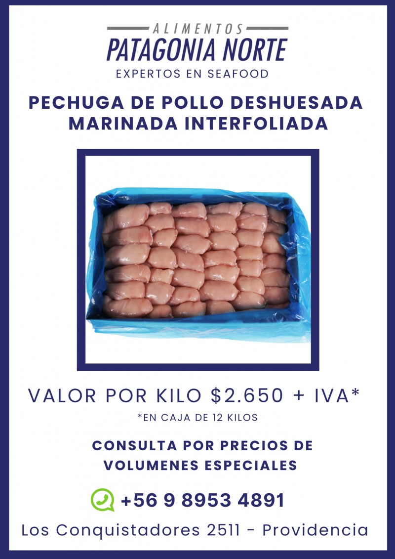 Alimentos Patagonia Norte - Pechuga deshuesada cajas de 12 kilos interfoliada