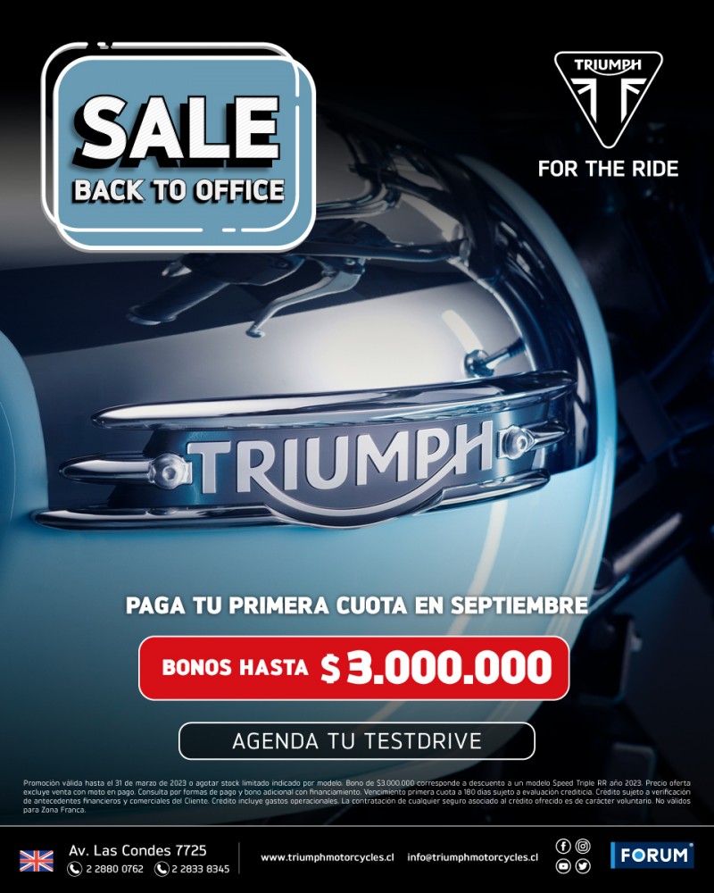 Triumph Motorcycles Chile - Triumph Sale con bonos hasta $3.000.000 en modelos 2023