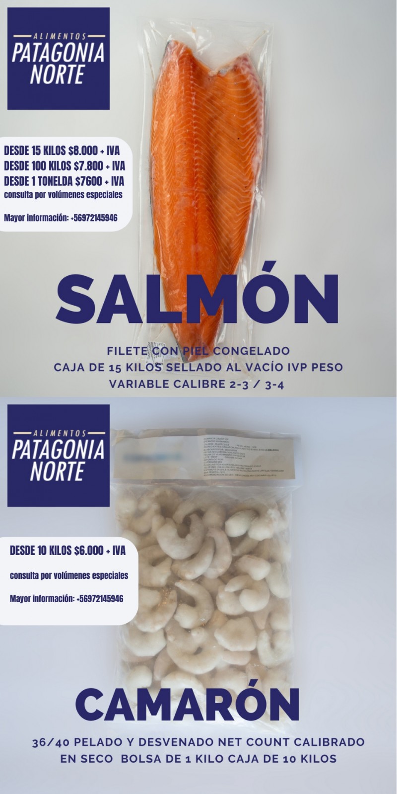 Alimentos Patagonia Norte - Salmon Salar con piel desde $7.600 + IVA calidad exportacion