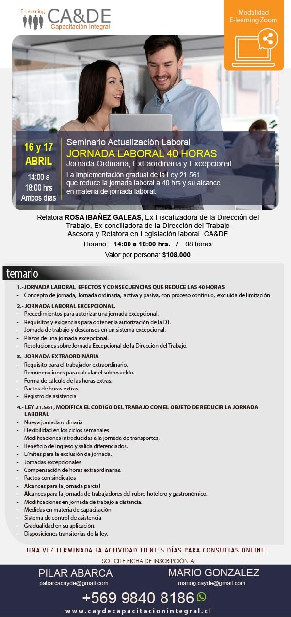 Cayde CapacitaciÃ³n - Act. Laboral, jornada de trabajo 40 horas y su aplicaciÃ³n (dos tardes)