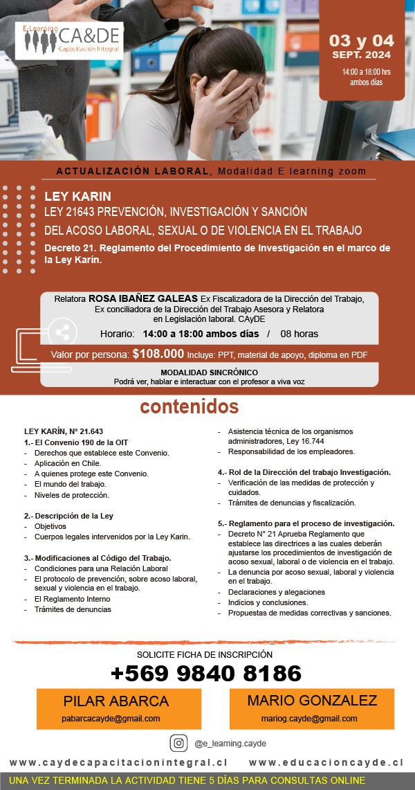 Cayde Capacitaciones - Ley Karin y su reglamento del procedimiento de investigaciÃ³n, 3 y 4 de sept.