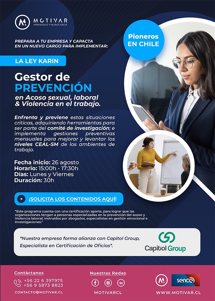 Motivar Capacitaciones Profesionales - CapacÃ­tate como Gestor de PrevenciÃ³n de Ley Karin - MOTIVAR