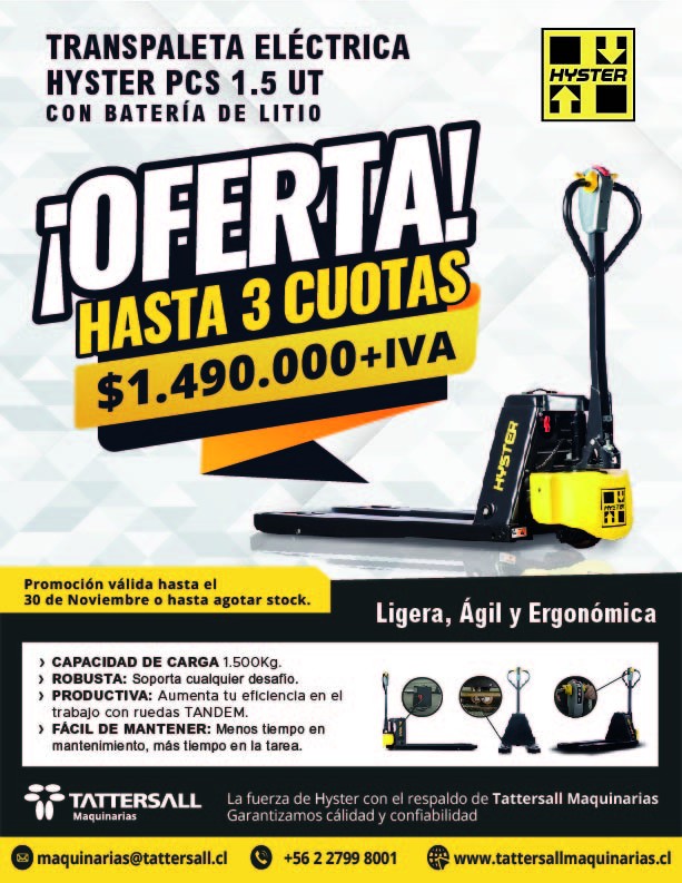 TATTERSALL MAQUINARIAS - OFERTA TRANSPALETA ELECTRICA CON BATERIA DE LITIO.