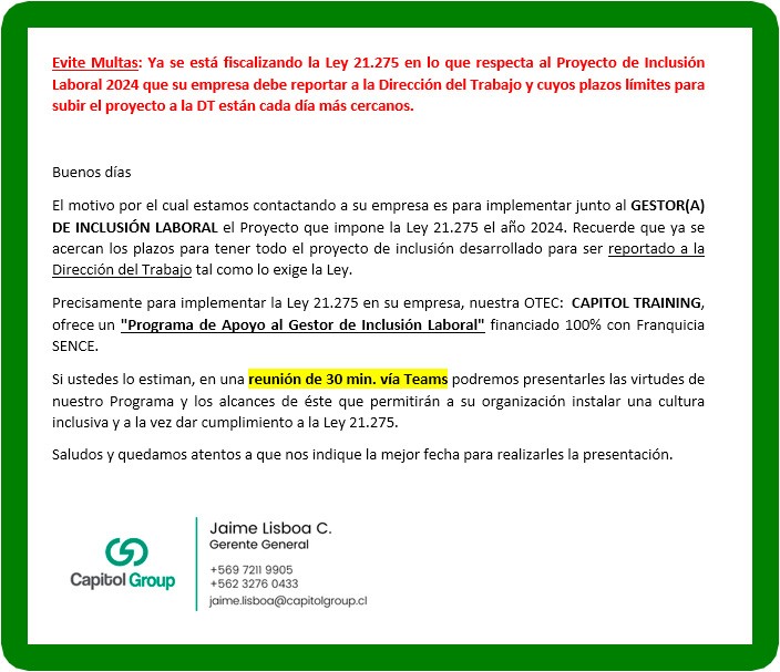 CAPITOL TRAINING - InformaciÃ³n Importante al Gestor de InclusiÃ³n Laboral, Ley 21.275