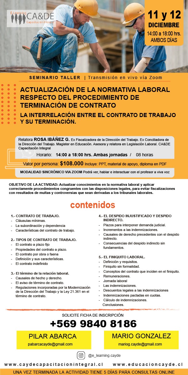 Cayde capacitación integral - Act. Laboral, Procedimientos de término de contrato, dos tardes