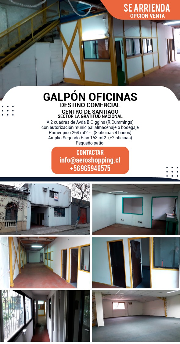 Arriendo GALPON OFICINAS 2 PISOS - Arrriendo Galpón Oficinas Centro de Santiago
