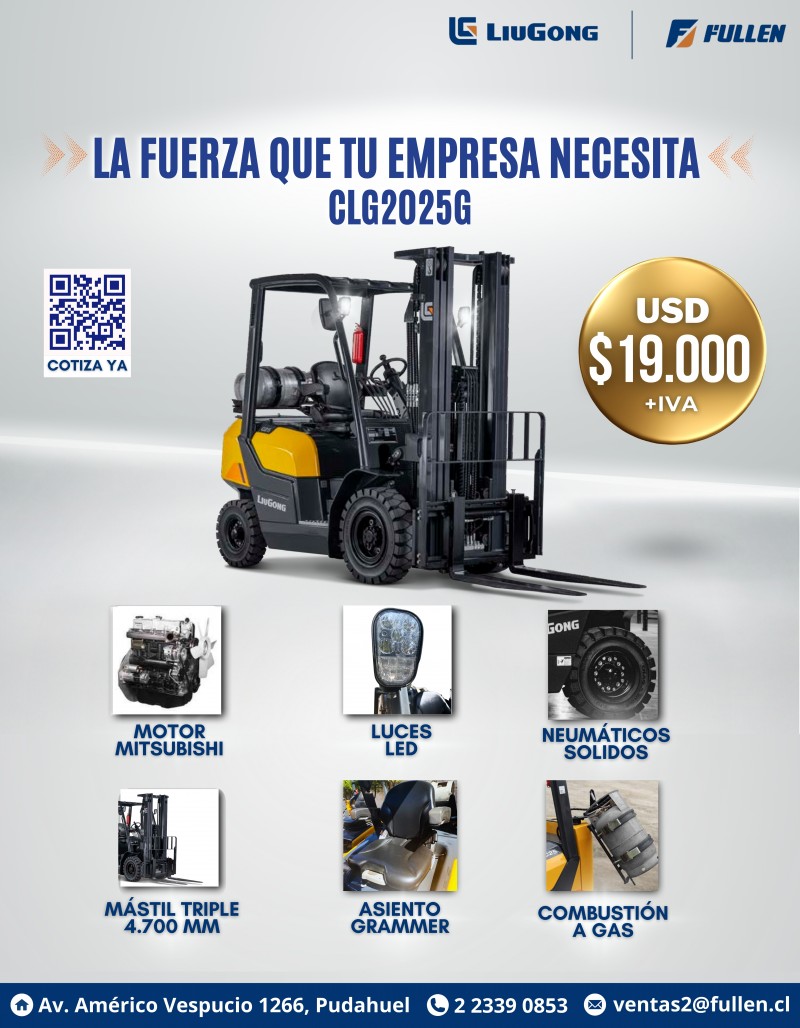 Lo mejor en potencia y confiabilidad - ¡Última oportunidad! Cotiza ahora el equipo premium que necesitas: CLG2025G con motor Mitsubishi