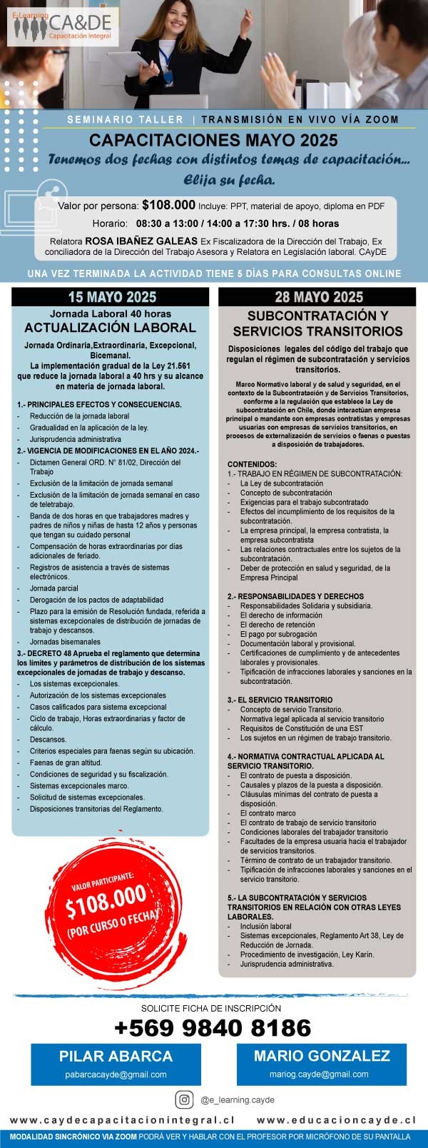 Cayde capacitación integral - La jornada de trabajo ley 21561 / La Subcontratación y servicios transitorios