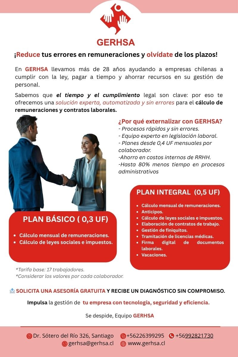 GERHSA | Soluciones en RRHH -  ¿Errores en remuneraciones? Externaliza desde 0,4 UF por trabajador