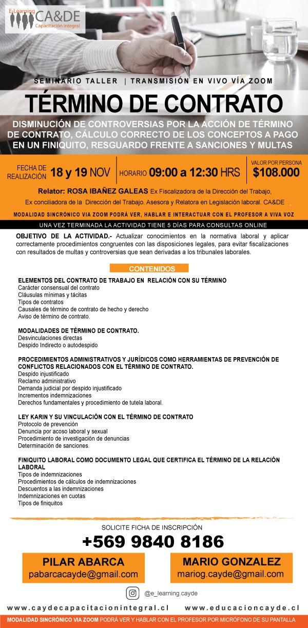 Cayde capacitación integral - Término de contrato, Resguardo frente a sanciones y multas 18 y 19 de nov. am