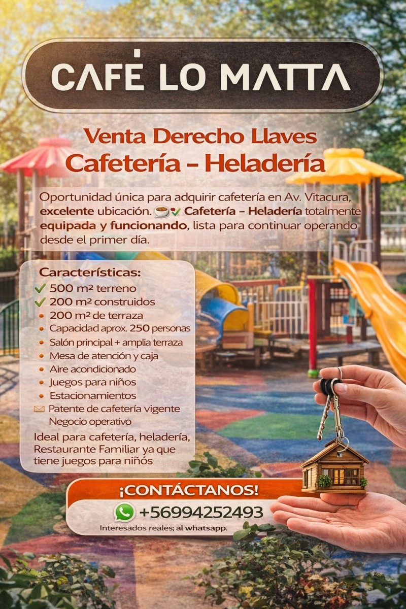 Oportunidad de negocio en Vitacura - Venta Derecho Llave Café Lo Matta Vitacura