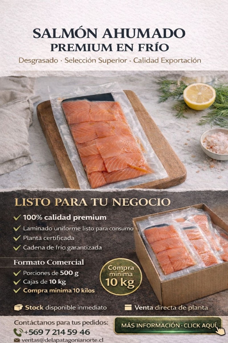 Pesquera De La Patagonia Norte - Salmón ahumado laminado caja de 10 kilos