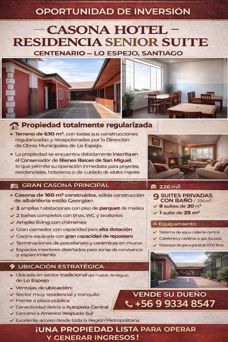 Oportunidad Vende su dueño - Venta Hotel Residencia Senior Suite