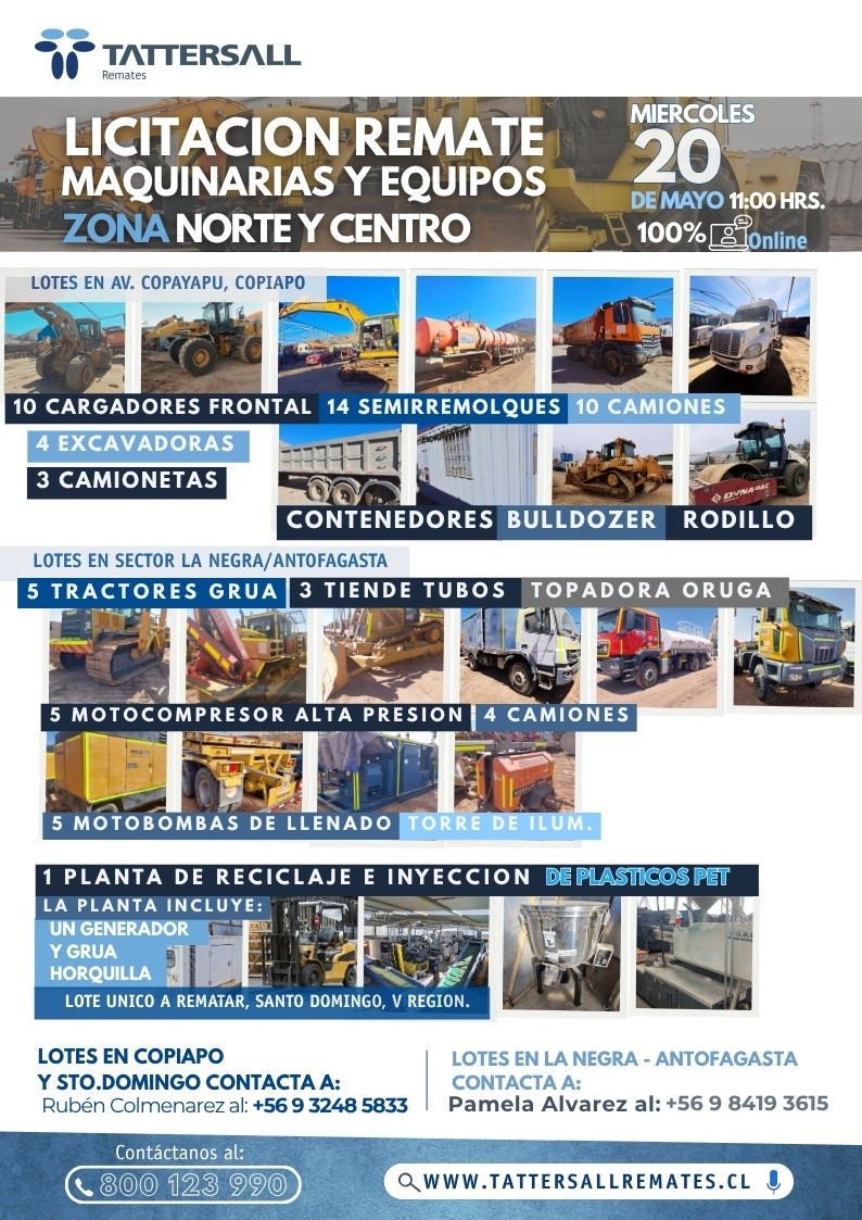 Tattersall Remates - Este 20 de mayo, licitación remate de maquinarias y equipos 100% online